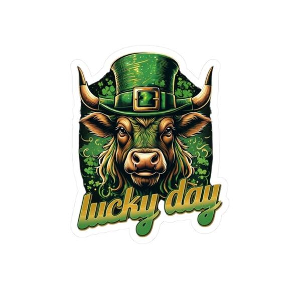 100 Count Lucky Day Bull Sticker St. Patrick’s Day Green Hat Vinyl Decal - Picture 1 of 3